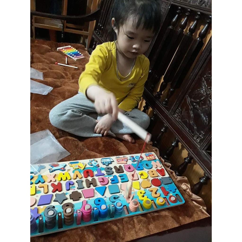 Đồ chơi Câu cá gỗ 6 trong 1 kèm hình khối, số, chữ và phương tiện...