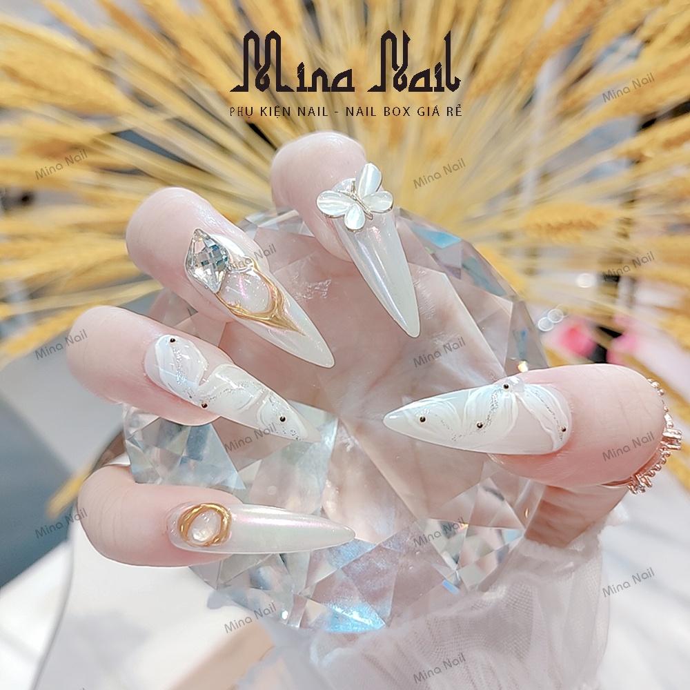 Nail Box Móng Úp Thiết Kế Đo Size Theo Yêu Cầu Tráng Gương Mix Charm Đá Khối Cô Dâu NB012 290