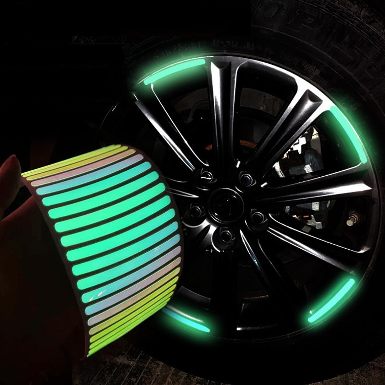 Miếng dán phản quang, phát sáng trang trí vành bánh xe màu xanh lá cây cho ô tô, xe máy, xe đạp, phụ kiện xe hơi