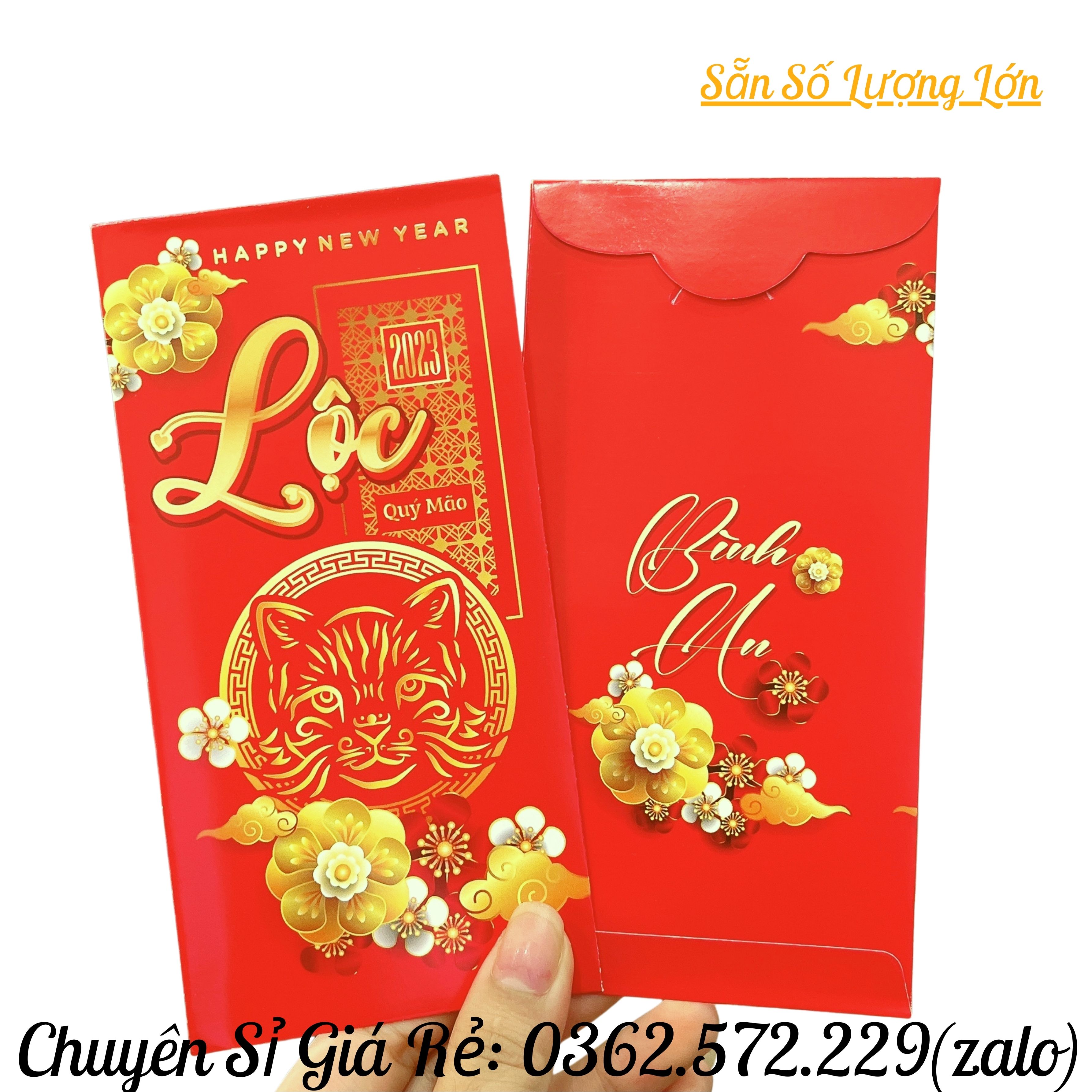 Combo 10 Bao Lì Xì Chữ Lộc in hình con Mèo lì xì may mắn Tết 2023