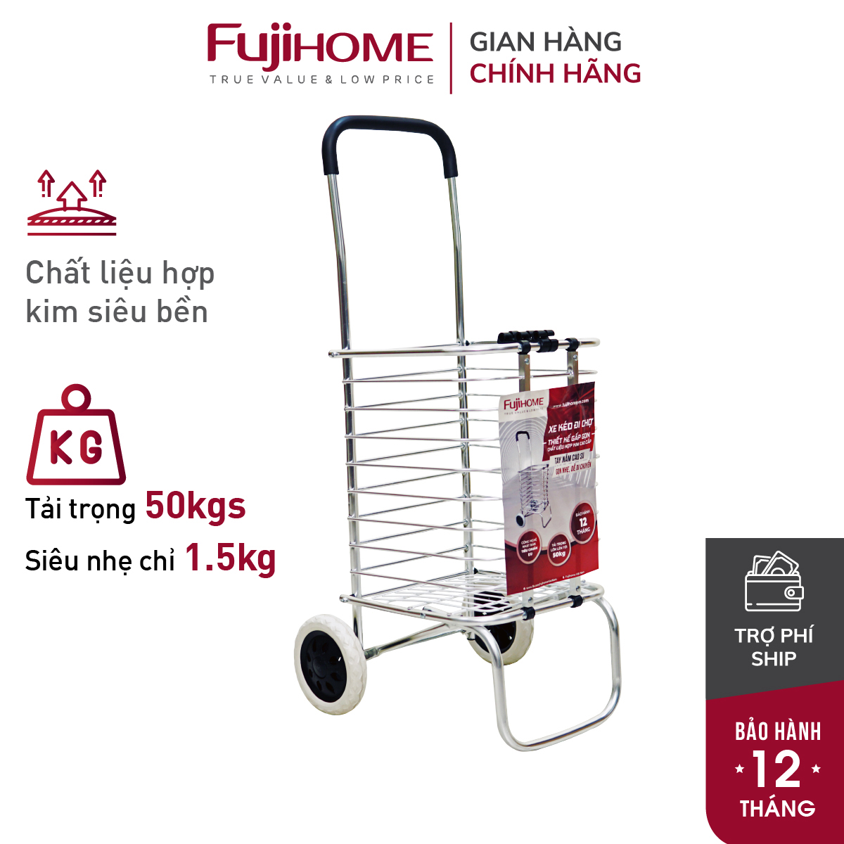 Xe đẩy hàng đi chợ  siêu thị gấp gọn đa năng có giỏ FUJIHOME SC-250