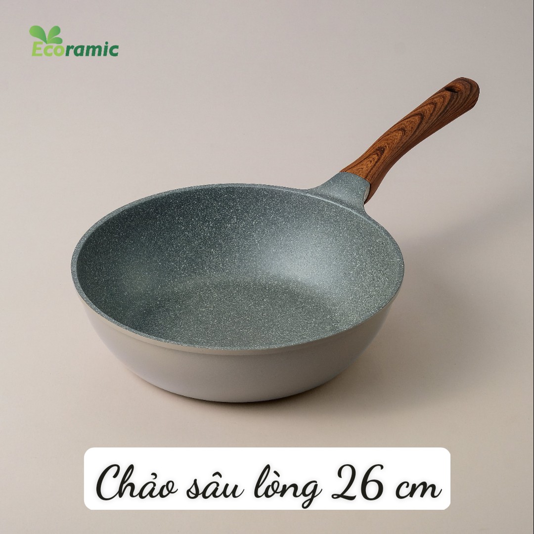 BÔ 5 NỒI CHẢO CAO CẤP ĐẾ TỪ ECORAMIC (NỒI 20CM, 24CM, CHẢO CẠN 24CM, CHẢO SÂU 26CM, NỒI LẨU 28CM)