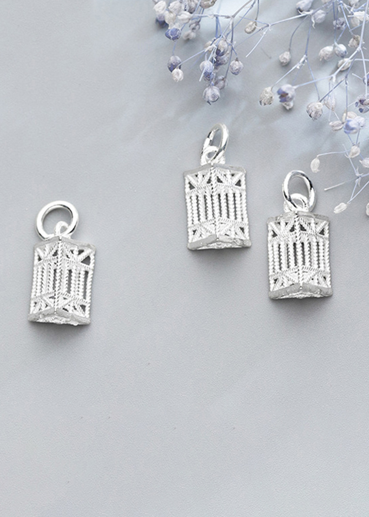 Combo 3 cái charm bạc lồng đèn 3 cạnh treo - Ngọc Quý Gemstones