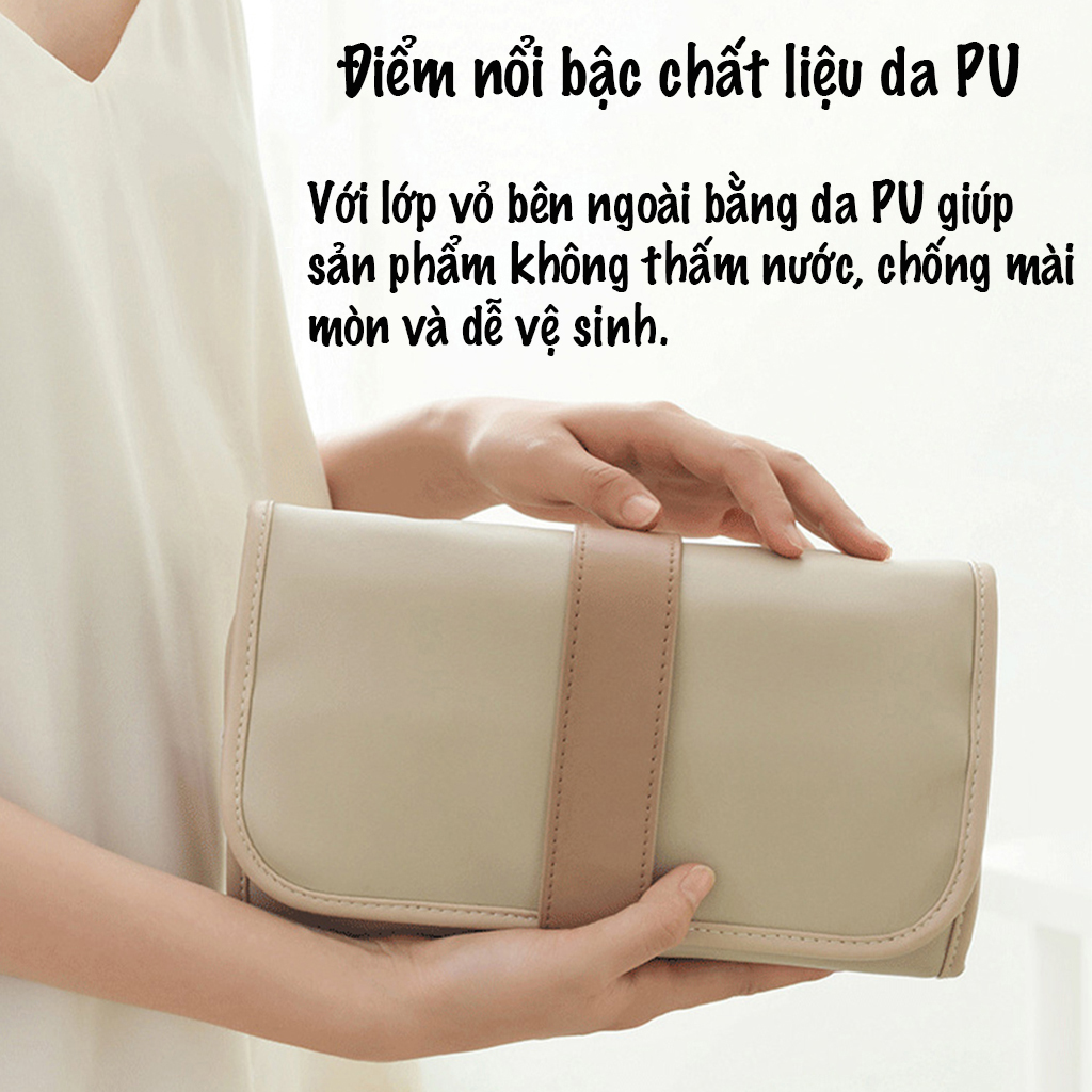 Túi đựng mỹ phẩm da PU chóng nước, túi mỹ phẩm du lịch PHIÊN BẢN MỚI trong năm vô càng gọn gàng và tiện lợi. Đặc biệt túi đựng mỹ phẩm du lịch có thể tuỳ chỉnh co giãn tuỳ thích