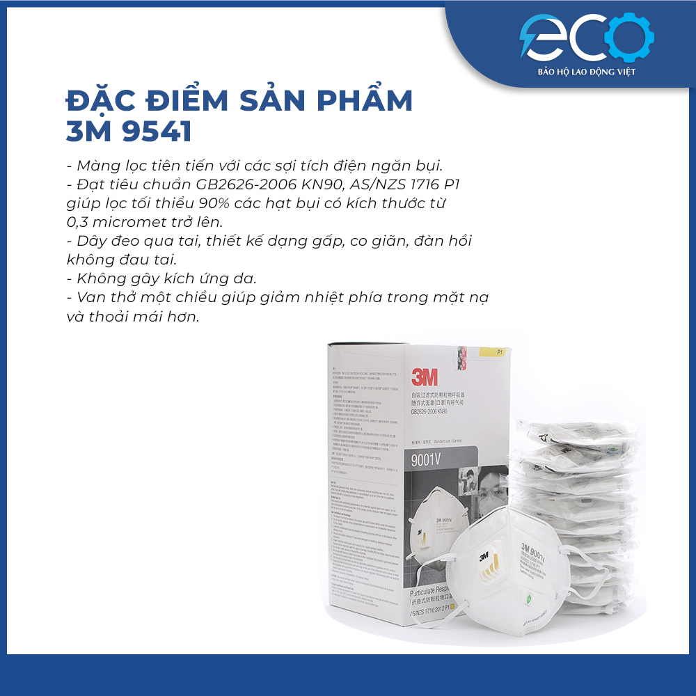 Khẩu trang chống bụi 3M 9001V có van thở, lọc bụi mịn