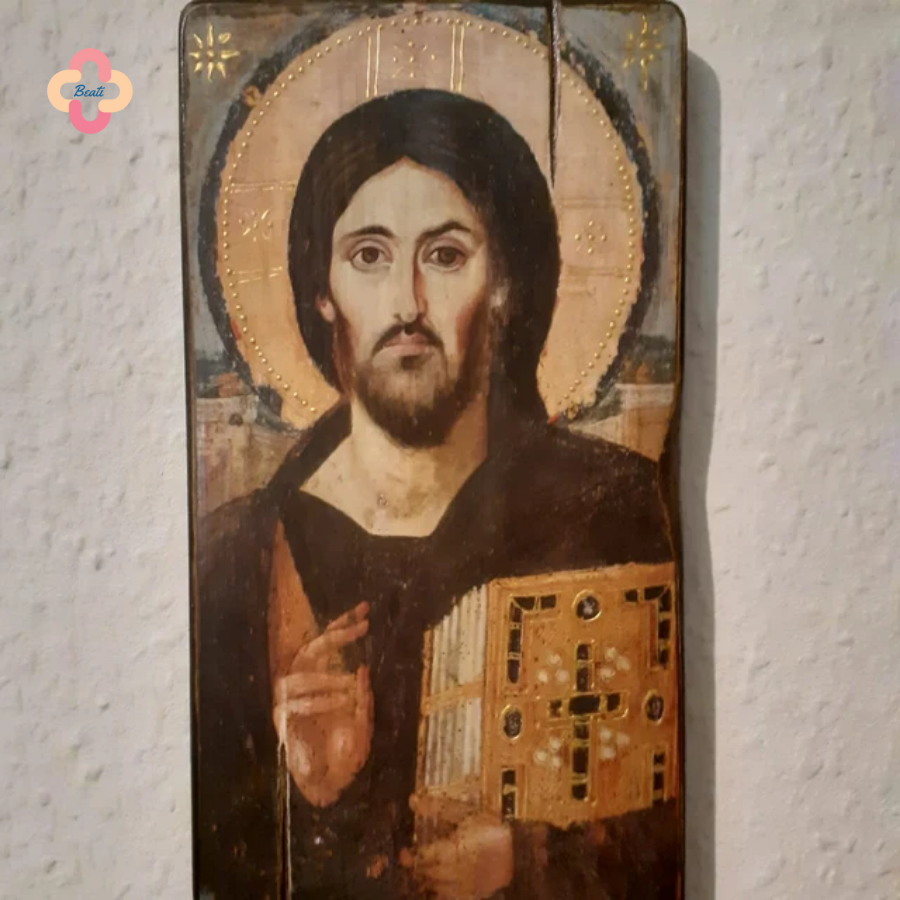 Icon Chúa Với 2 Gương Mặt Beati - Tranh Gỗ Thủ Công Rustic / Icon of Christ Pantocrator