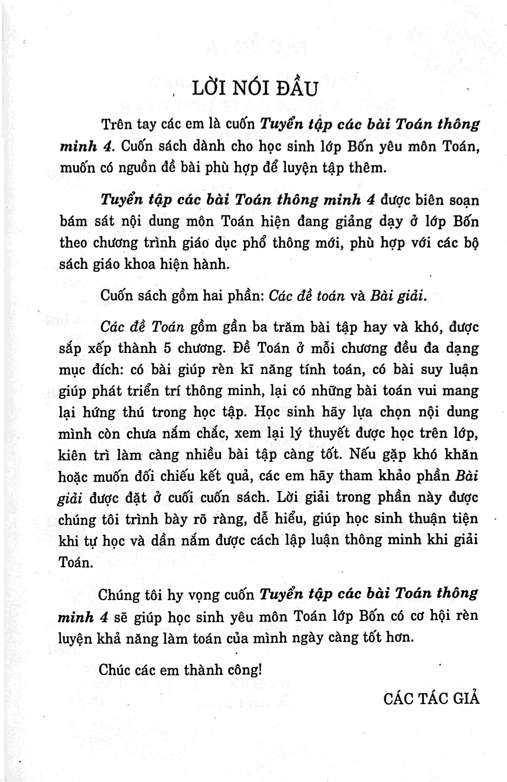 Tuyển Tập Các Bài Toán Thông Minh 4 (Theo Chương Trình Giáo Dục Phổ Thông Mới)