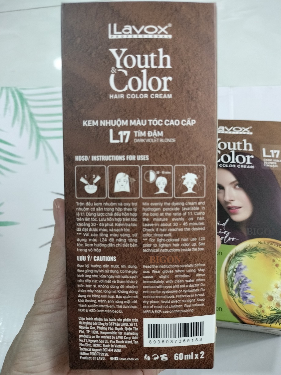 Hình ảnh (Tím Đậm) Kem Nhuộm Tóc Màu Thời Trang Lavox Youth&Color L17 - Dark Violet Blonde