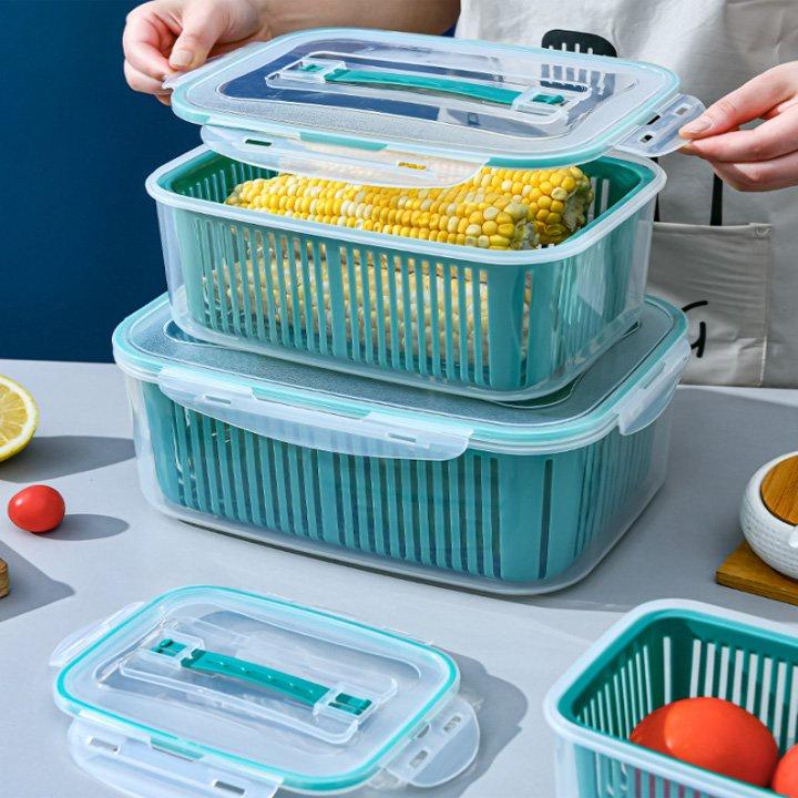 BỘ 5 HỘP THỰC PHẨM 15 CHI TIẾT ĐỂ TỦ LẠNH KÈM RỔ RÁO NƯỚC THÔNG MINH BẢO QUẢN THỨC ĂN AN TOÀN SỨC KHỎE CHO NGƯỜI DÙNG