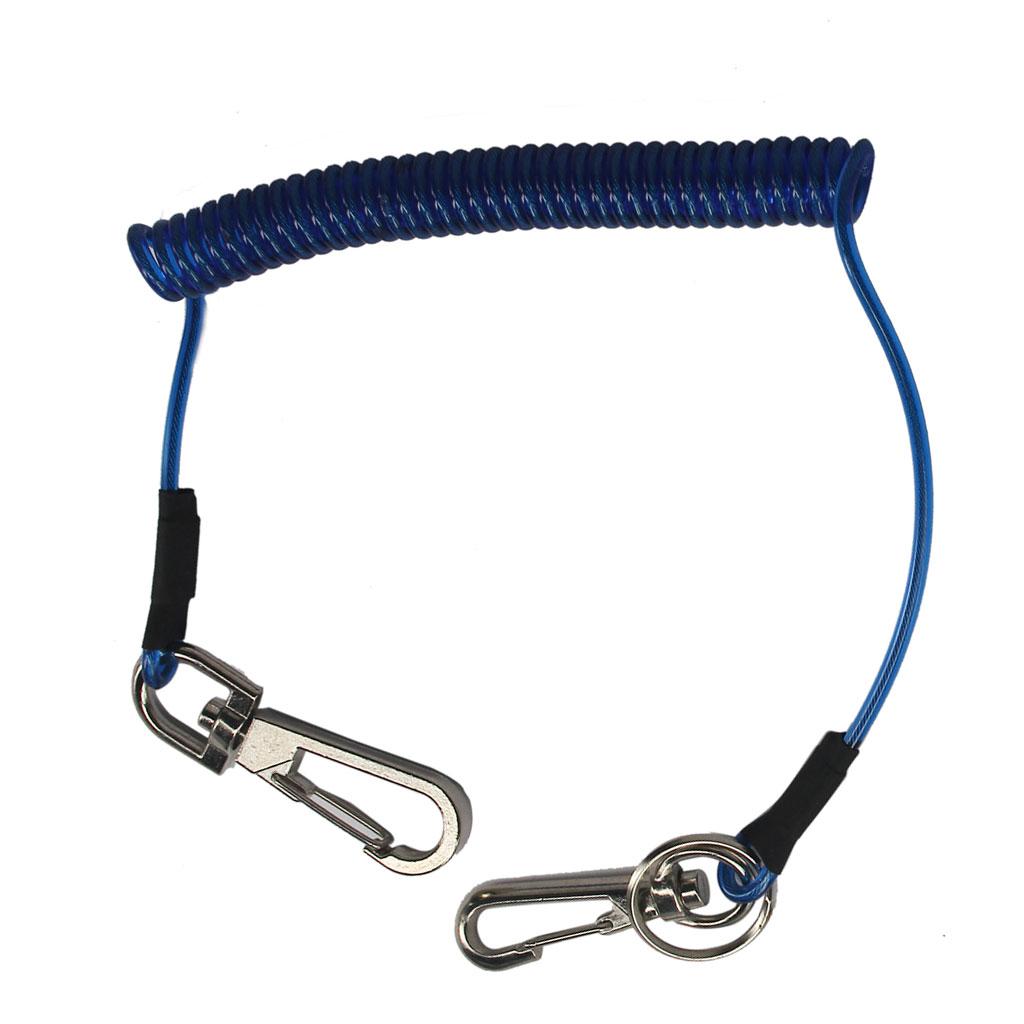 Retractable Coiled Fishing Lanyard Steel Wire Pier Rope Tether Blue
