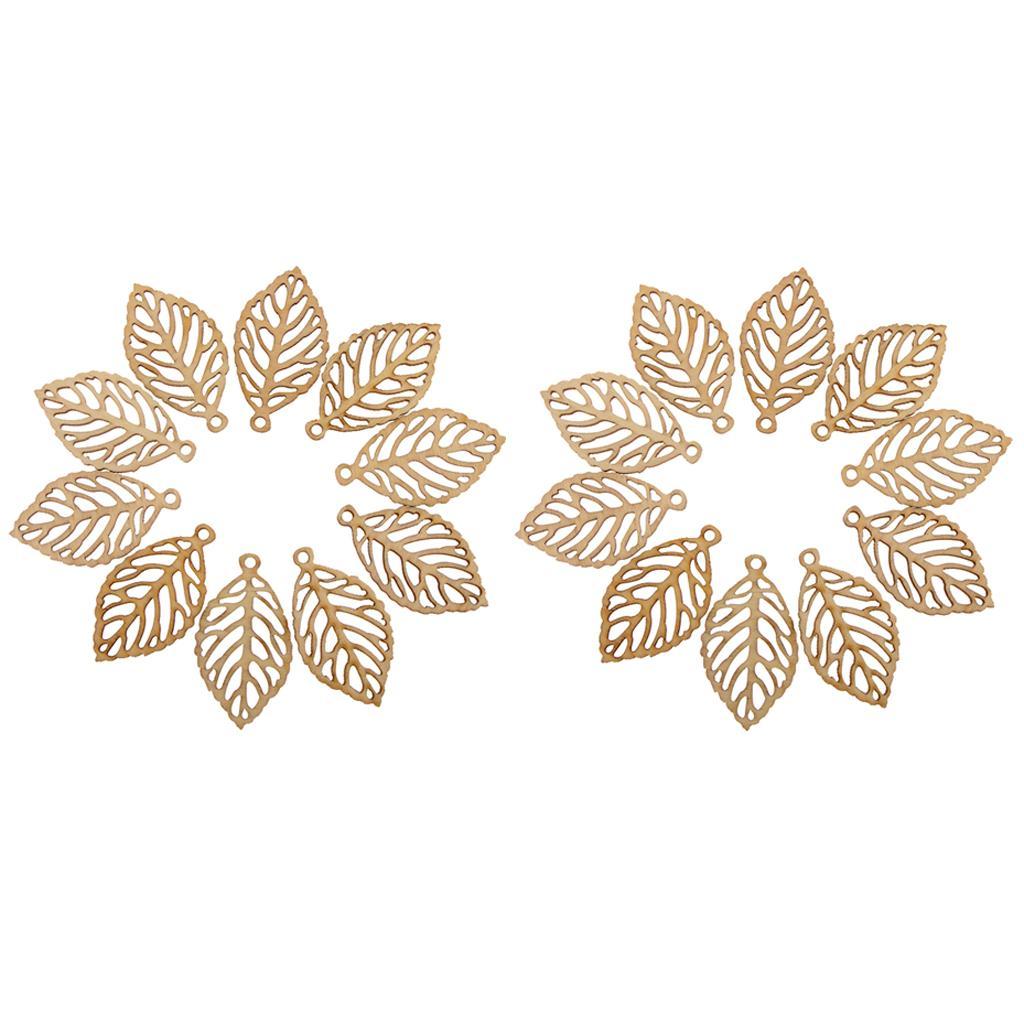20pcs Hollow Wood Unfinished Wooden Board Craft Tags Leaf Design with Hole