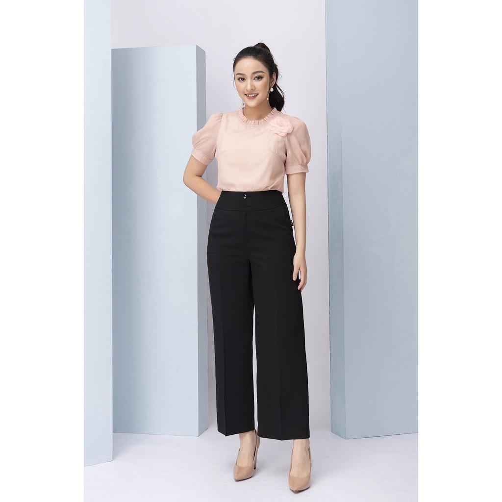 Áo Sơ Mi Nữ Tay Phồng LIPERI LFSM1198 Thiết kế cổ tròn đính hoa ngực chất lụa tơ cao cấp mềm mịn nhẹ mát không nhăn