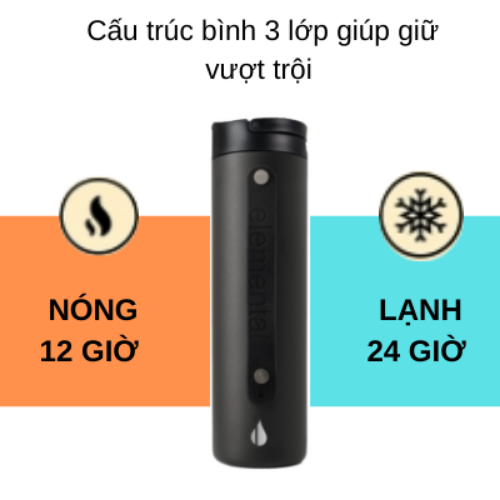 [Hàng chính hãng – Thương hiệu Mỹ] Bình giữ nhiệt Elemental Iconic sport màu đen 590ml, giữ nhiệt vượt trội, inox 304, FDA Hoa Kì, An toàn sức khỏe