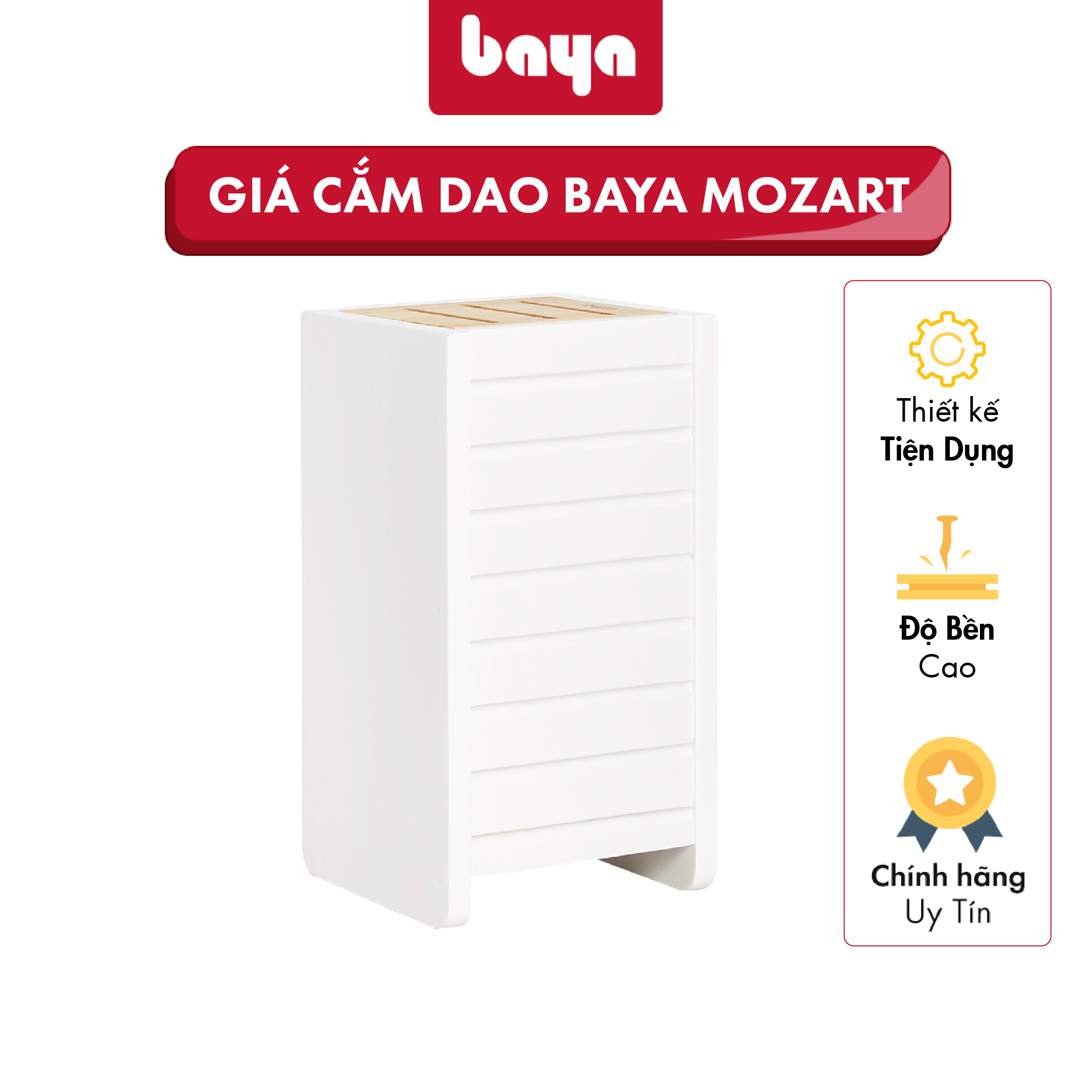 Giá Cắm Dao BAYA MOZART Làm Từ Chất Liệu Gỗ Cao Su Thiên Nhiên Phủ PU Bền Chắc, Dễ Vệ Sinh, An Toàn Cho Người Dùng 1092653