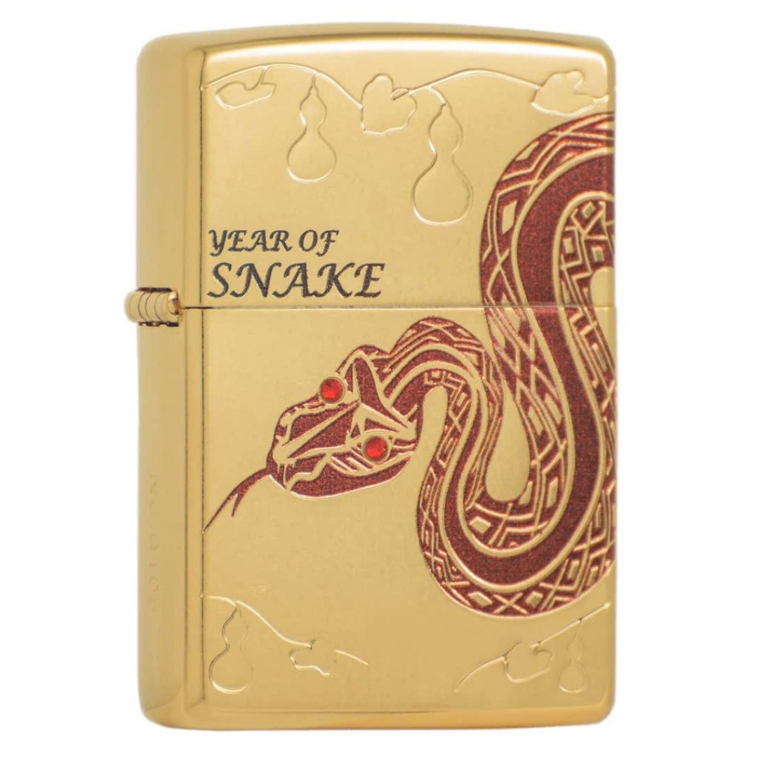 Bật lửa Zippo Year of the Snake 2025 - Phiên Bản Giới Hạn Châu Á (1000 Bản), Mạ Vàng Gold Plating Xước Bụi Khảm Đỏ Cao Cấp