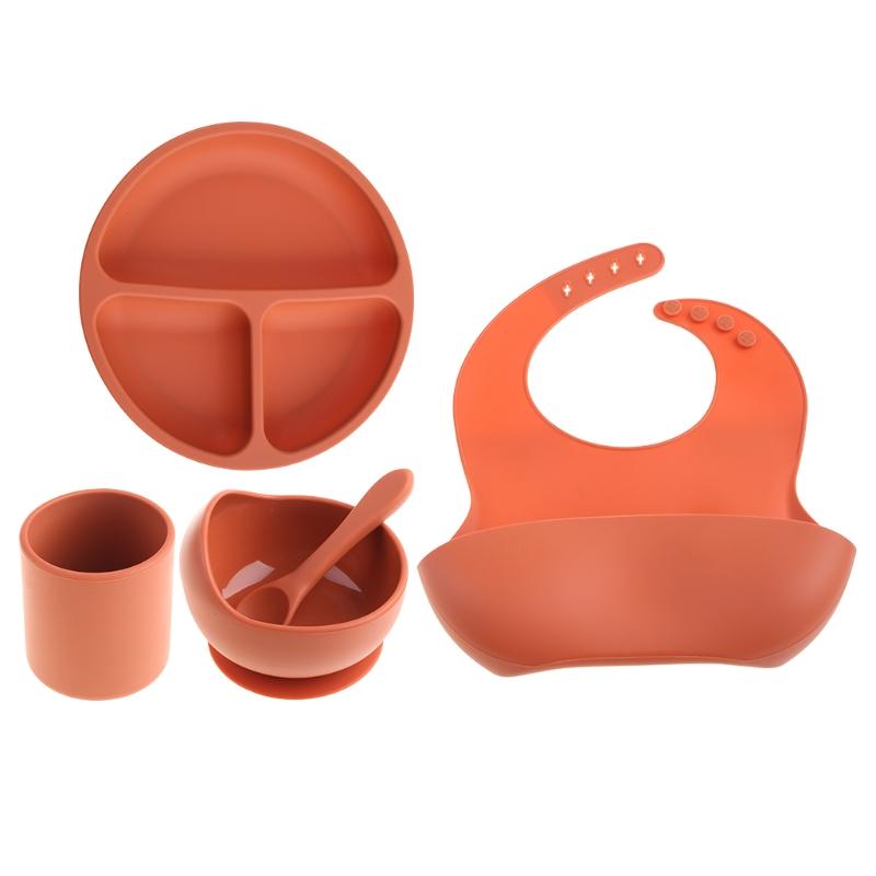 5 Cái/bộ Không Chứa BPA Silicone Cho Bé Bộ Đồ Ăn Yếm Chống Thấm Màu Đĩa Dùng Tiệc Hút Bộ Bát Và Thìa Cho Bé - 7, 7