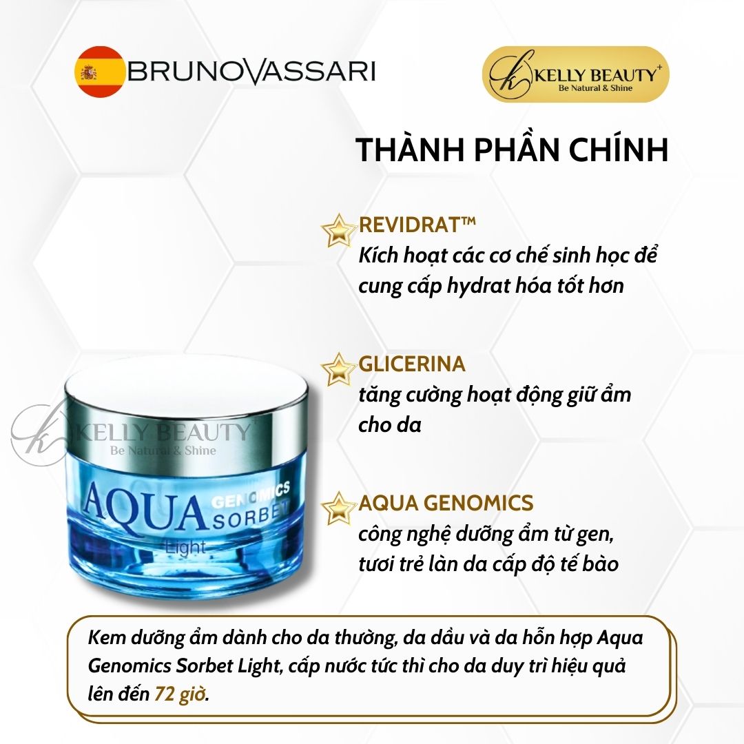 Kem Dưỡng Ẩm Cho Da Dầu Aqua Genomics Sorbet Light - Bruno Vassari | Kelly Beauty