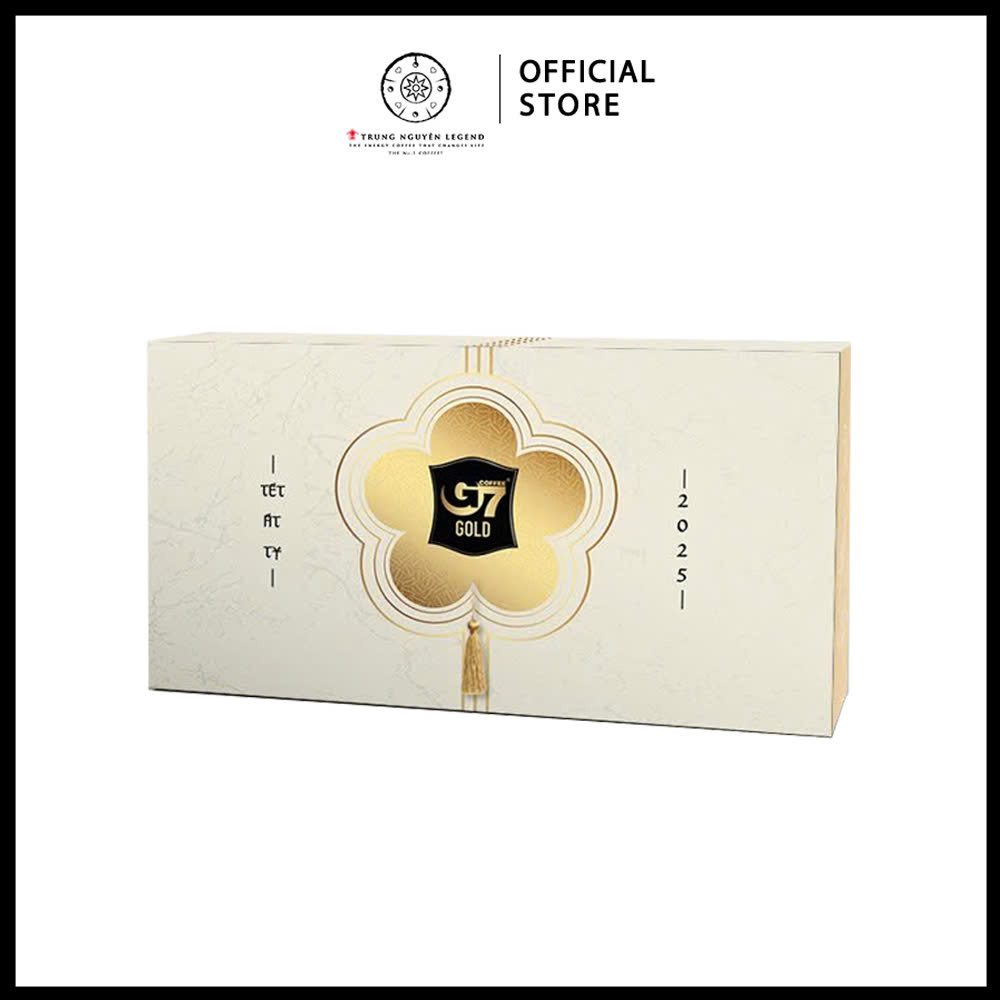 Hộp quà Tết 2025 cà phê hòa tan G7 Gold Trung Nguyên Legend - 3in1 combo 03 hộp, tách sứ G7 kèm bao lì xì (Kèm túi giấy)
