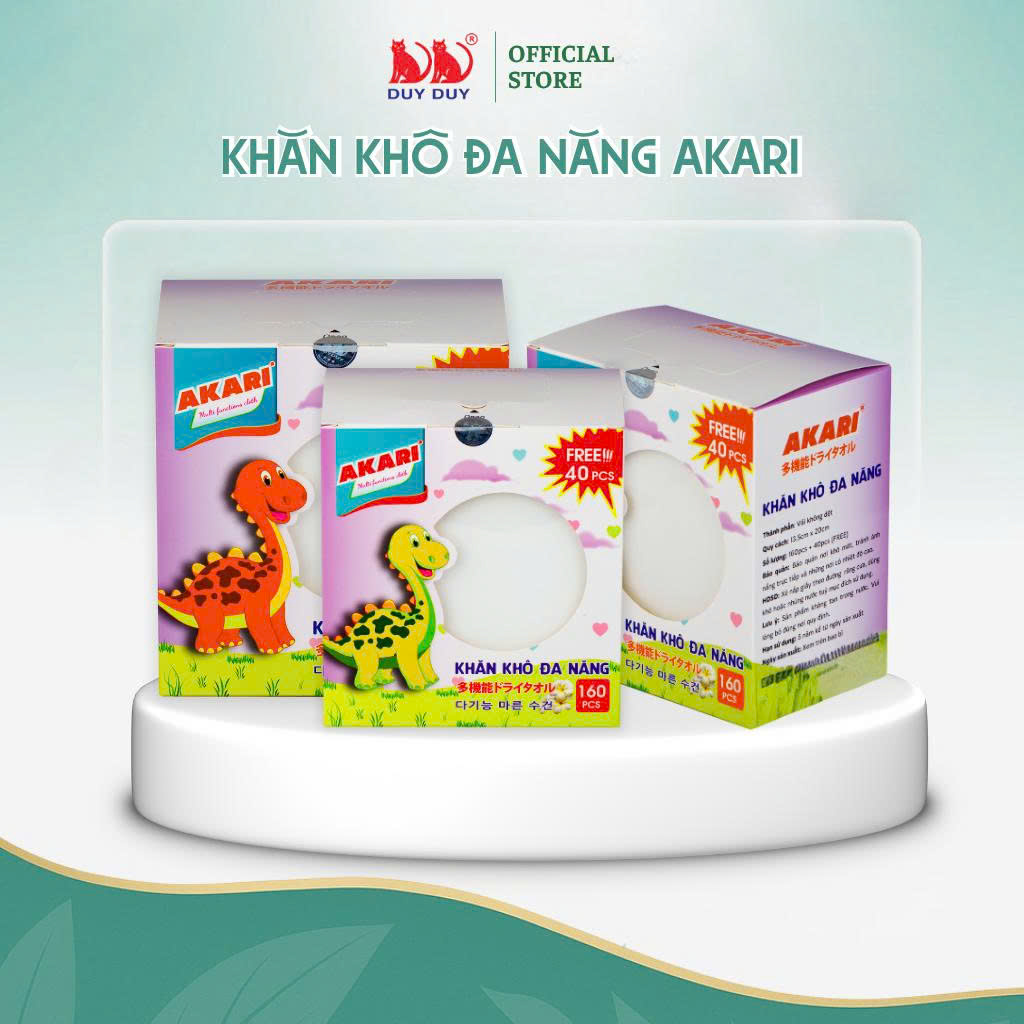 Khăn khô đa năng Akari vải sợi tự nhiên 160pcs + free 40 pcs (13.5x20cm) dạng rút thấm hút vượt trội