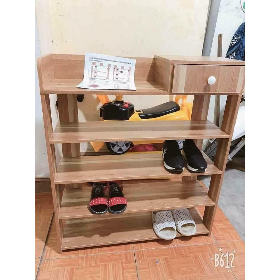Kệ để giày dép gỗ 5 tầng cao cấp-Nâu gỗ(tặng kèm 10 móc dán tường trong suốt)-Khách tự lắp ráp