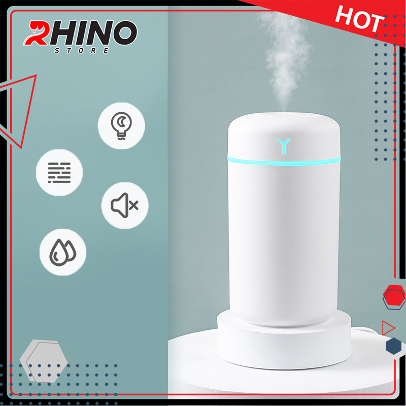 Máy phun sương xông tinh dầu tạo ẩm Rhino H901 dung tích 420ml, nhỏ gọn, không gây tiếng ồn, tích hợp đèn ngủ RGB nhiều màu, có chế độ tự ngắt - Hàng chính hãng