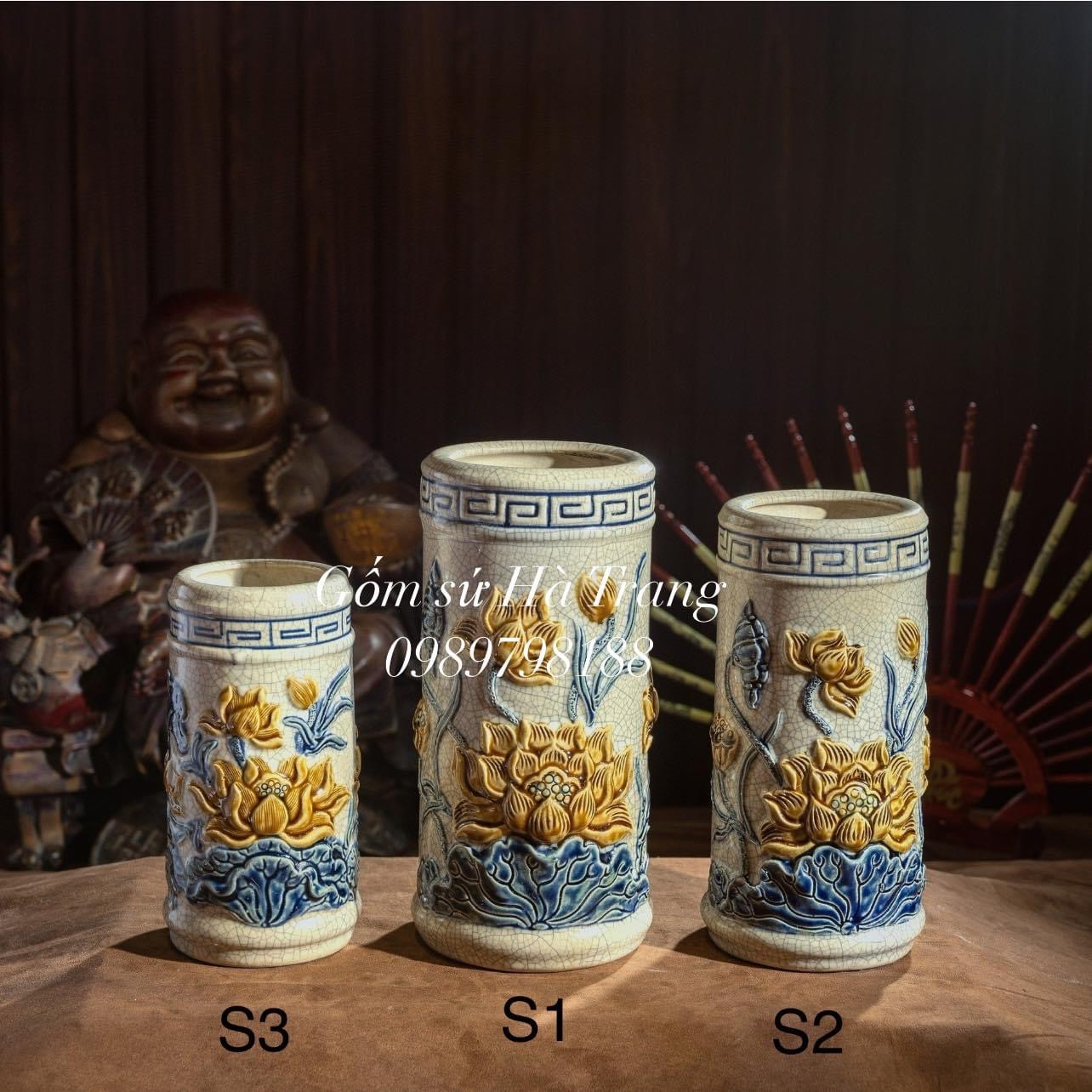 Các món lẻ trong bộ đồ thờ gốm sứ Bát Tràng cao cấp men rạn hoạ tiết sen phú quý nổi GSTL01
