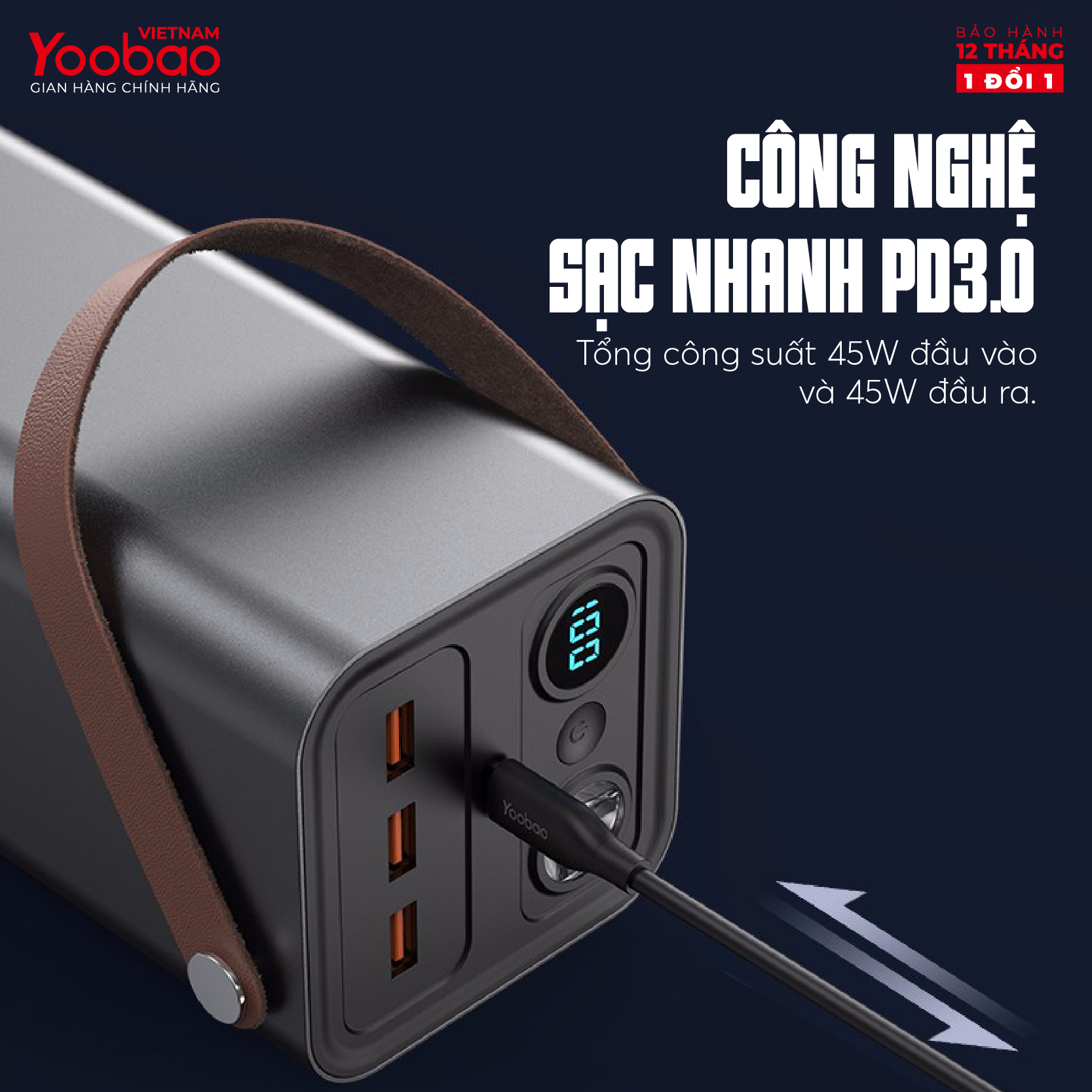 Pin sạc dự phòng 42000mAh Yoobao EN1 Sạc nhanh PD3.0 &amp; QC3.0 220V - Hàng chính hãng