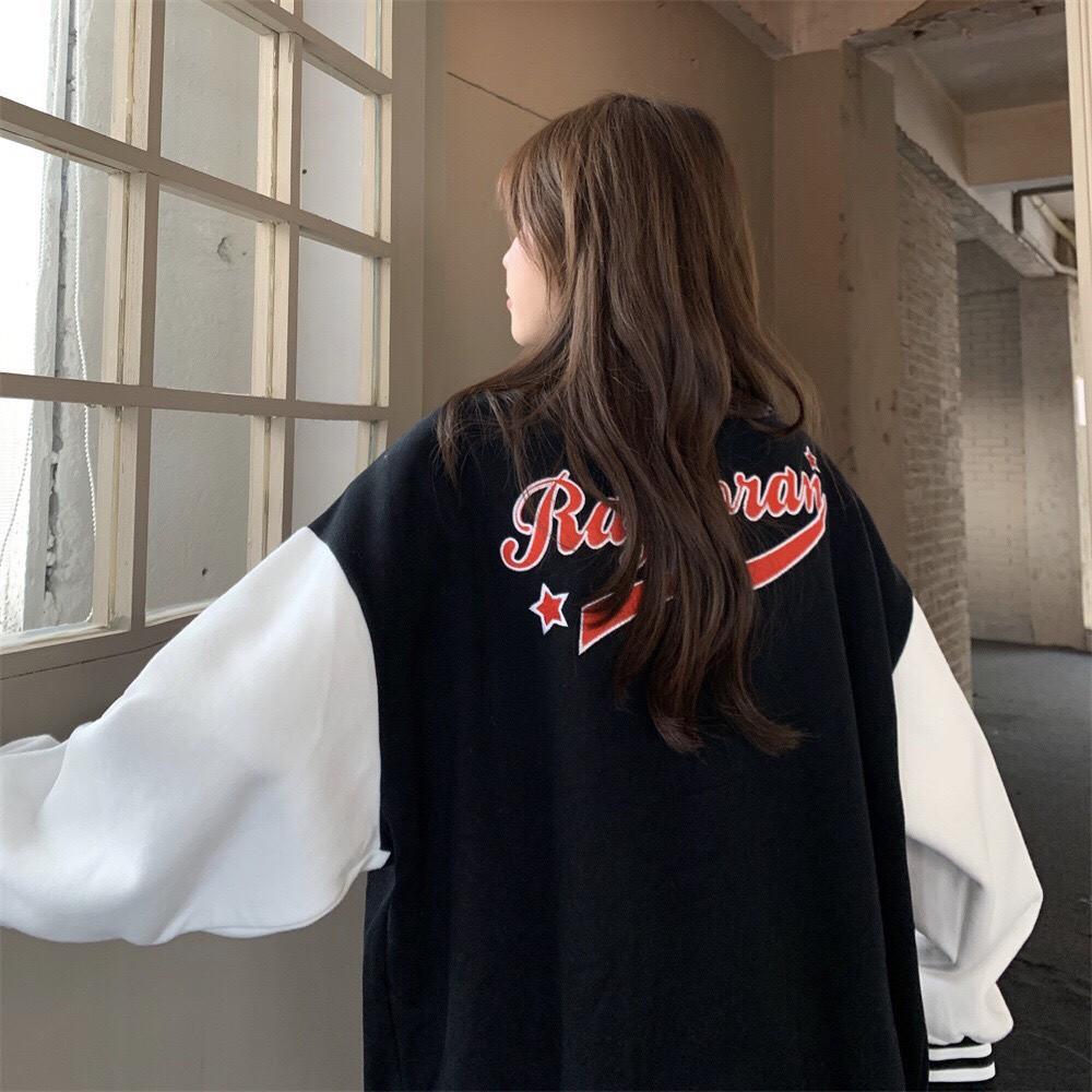 Áo khoác bomber phối tay họa tiết chữ R 2 màu xinh xắn - Moon Unisex