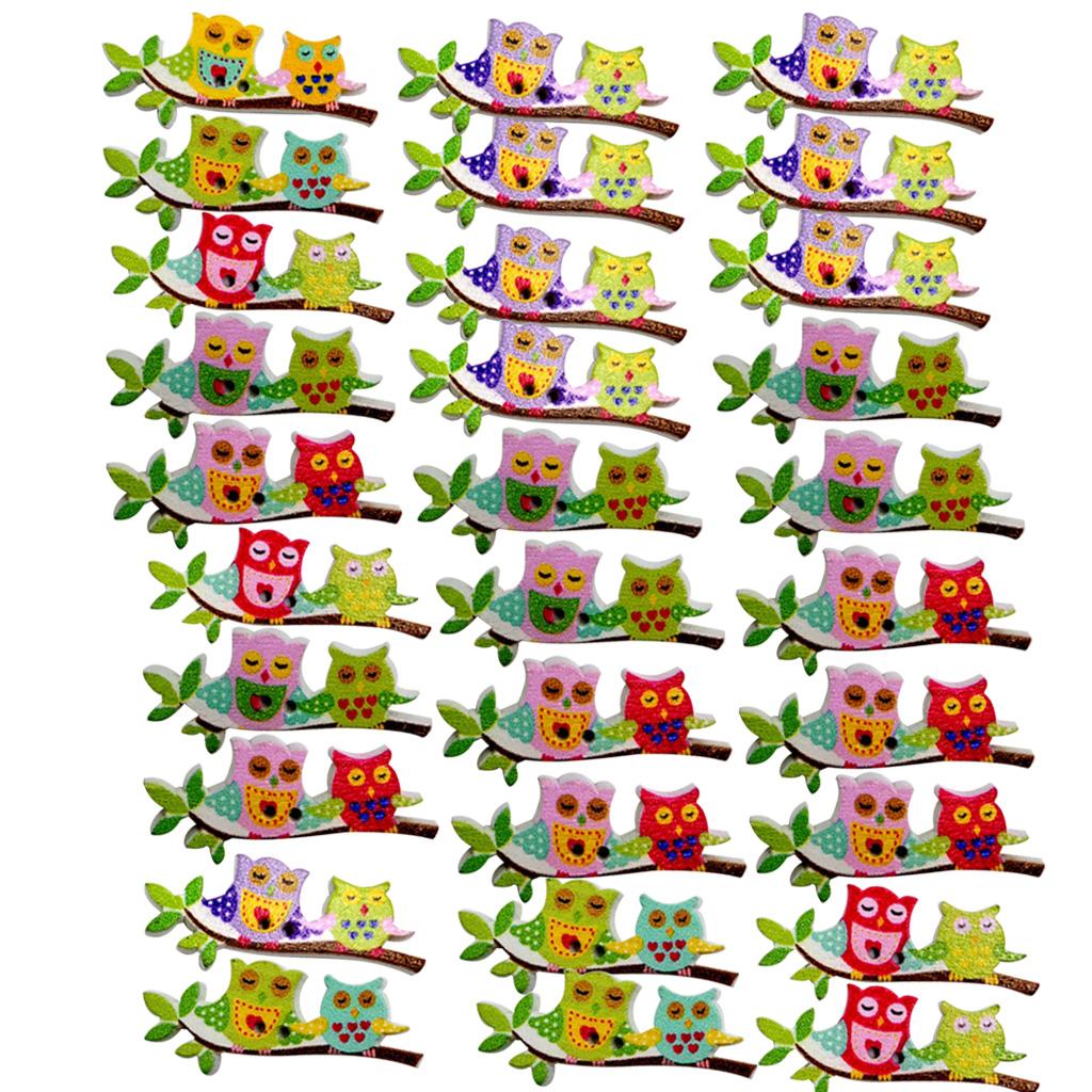 100x Động Vật Con Cú Hình Gỗ Trang Trí Nút Thêu Sò Tôn Dáng 40mm