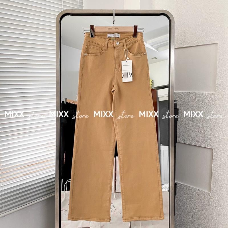 Quần Jean nữ ống suông lưng cao chất dày dặn co giãn thoải mái phom tôn dáng chiều dài 95cm