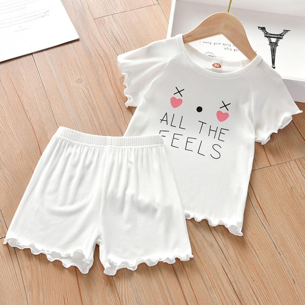 Bộ cộc tay cho bé gái mùa hè chất cotton từ 6-40kg quần áo trẻ em Bộ Feels