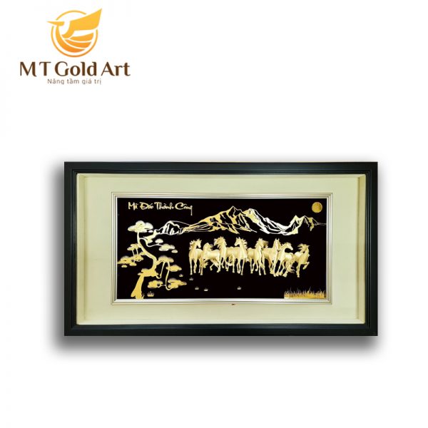 Tranh ngựa mã đáo thành công dát vàng MT Gold Art(50x90cm)- Hàng chính hãng, trang trí nhà cửa, phòng làm việc, quà tặng sếp, đối tác, khách hàng, tân gia, khai trương 