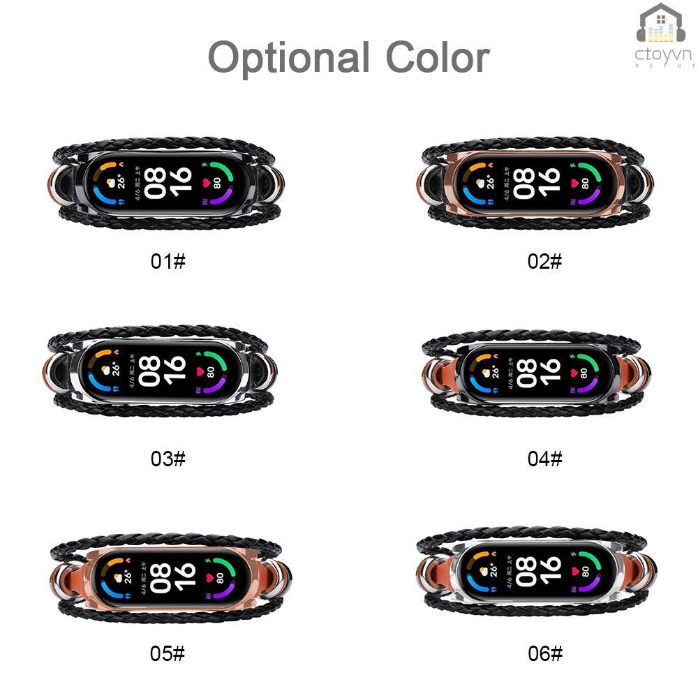 Dây đeo thay thế chất liệu da phong cách dân tộc cho Xiaomi Mi Band 6/6 NFC Mi Band 5
