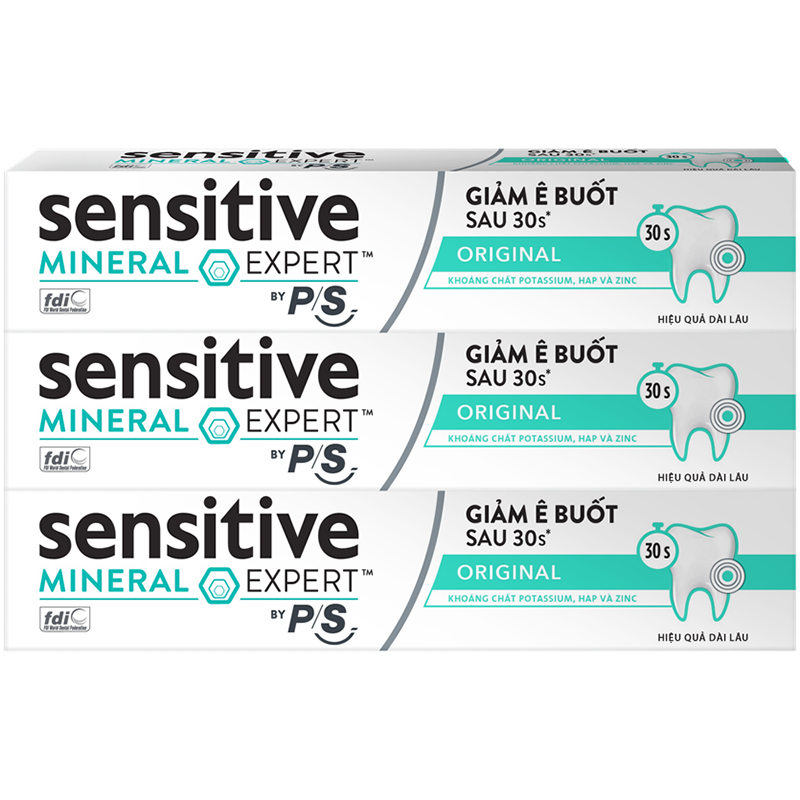 Bộ 3 Hộp Kem Đánh Răng P/S Giảm Ê Buốt Sau 30 Giây Sensitive Mineral Expert Original Với Tác Động Từ Khoáng 100G