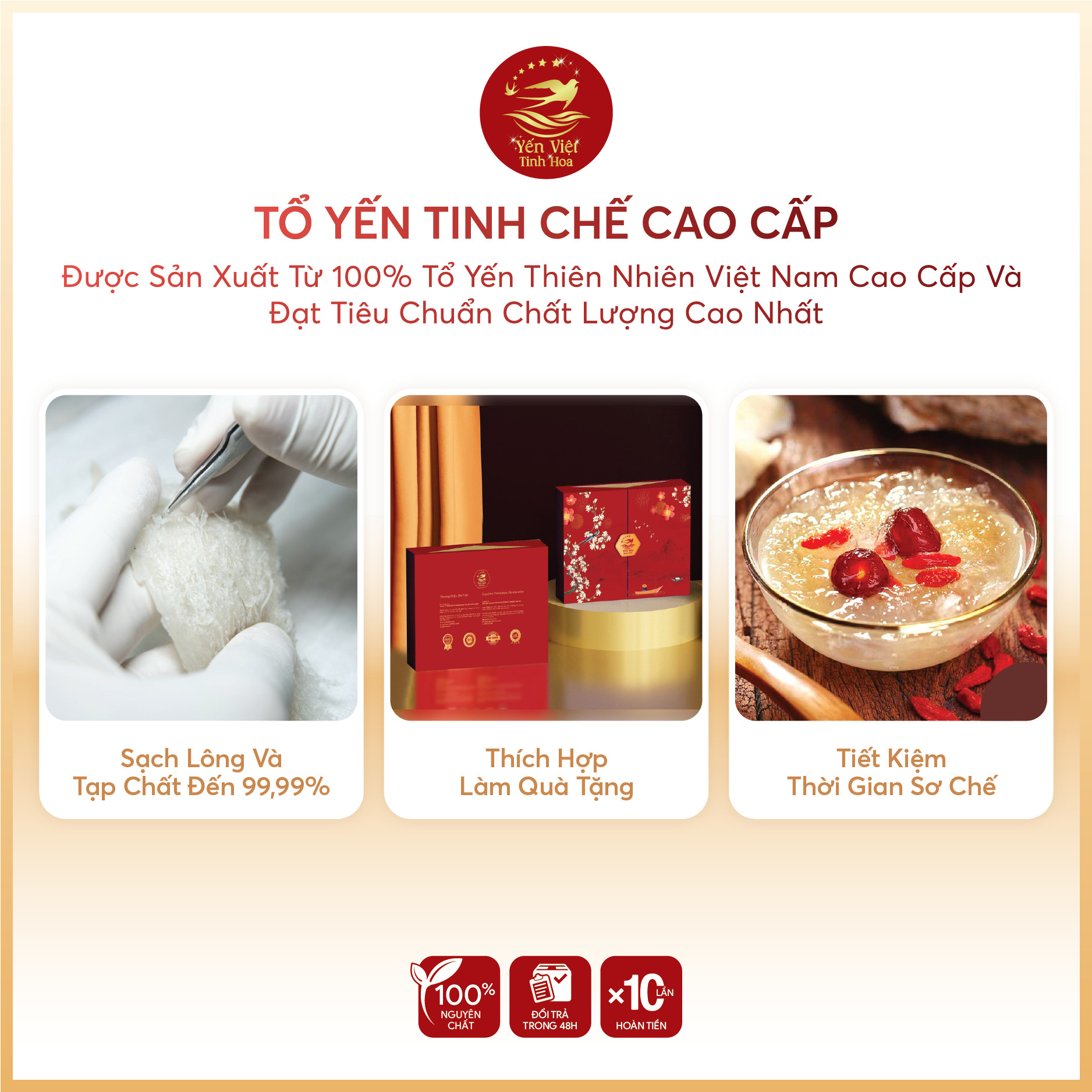 Tổ yến Tinh chế cao cấp 50 gram Yến Việt Tinh Hoa - Hàng chính hãng