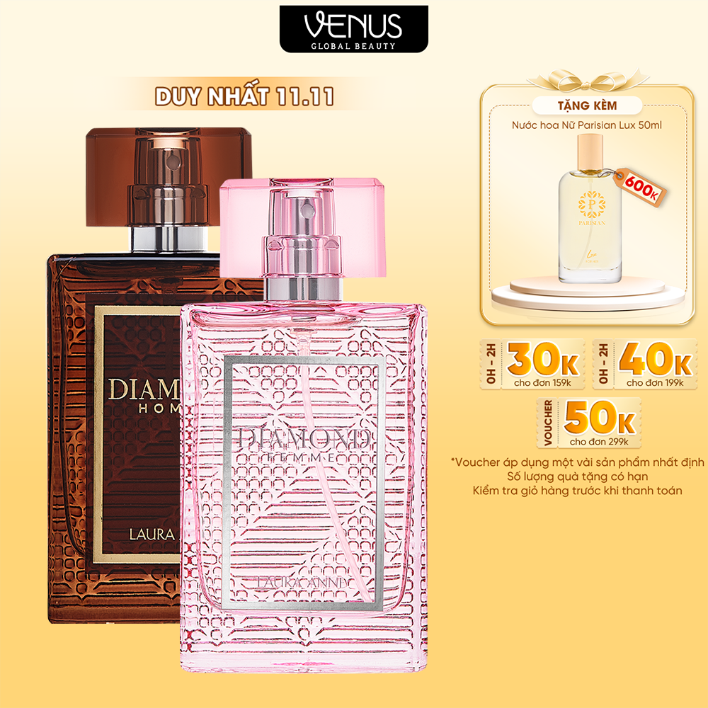 Bộ Đôi Nước Hoa Nam Nữ Laura Anne Diamond Brown - Pink 45ml