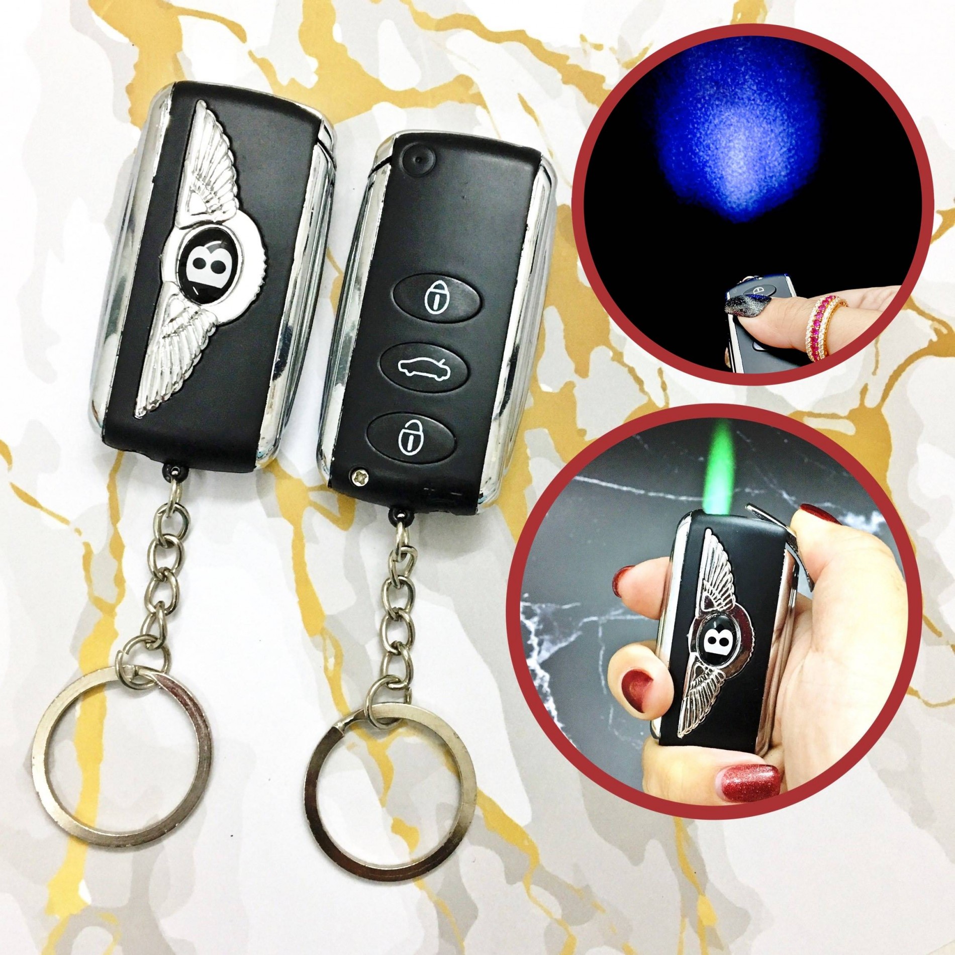 Hột quẹt bật lửa khè móc khóa xe hơi BENTLEY có đèn pin - xài gas