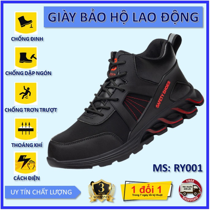 Giày bảo hộ Nam RY001, Kiểu dáng Thể thao, Trẻ trung, Thời trang, Thoáng khí, Mũi giày bọc thép chống va đập, Đế giày bọc thép chống đinh. Mẫu mới 2023.