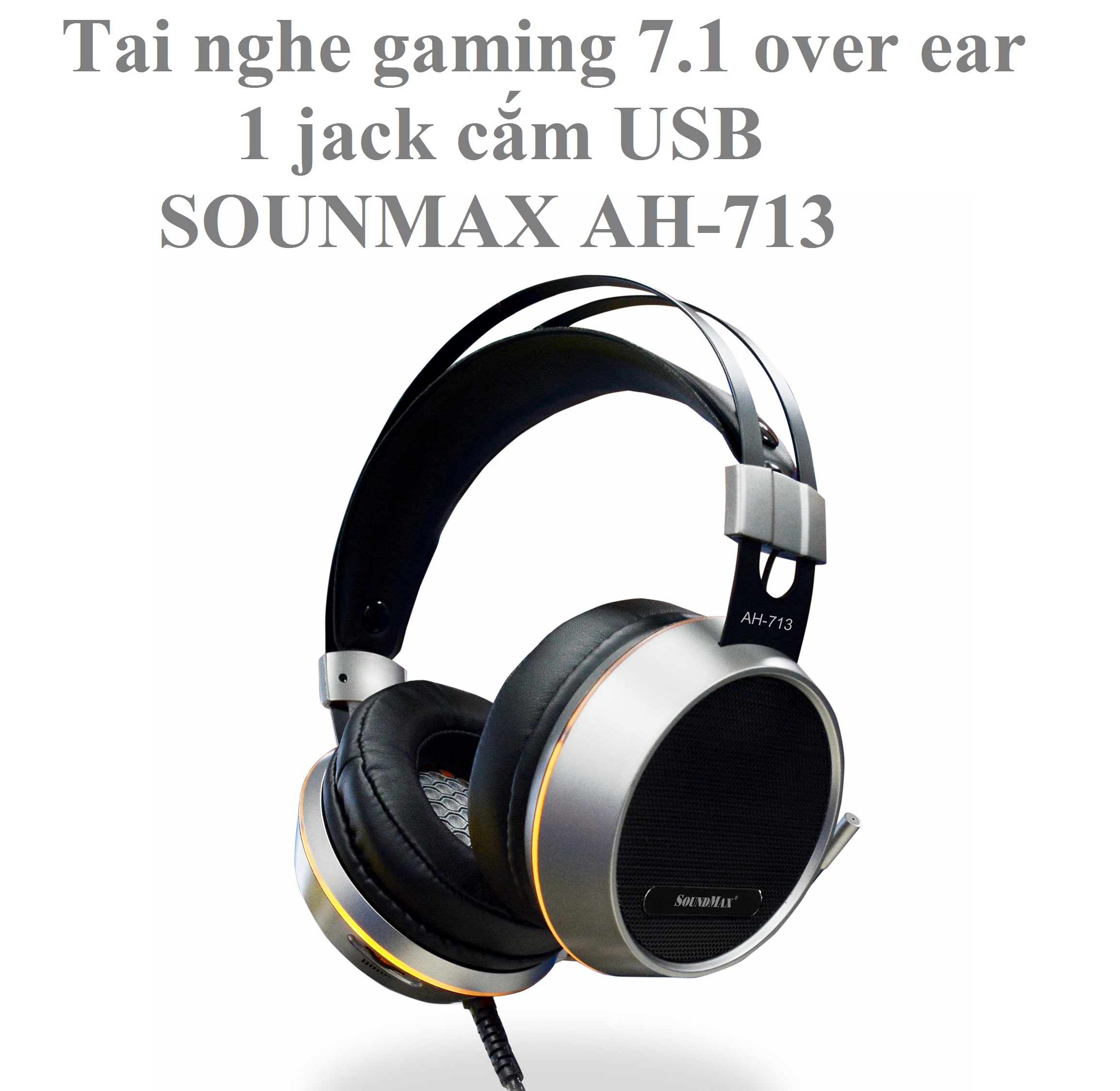 Tai nghe gaming 7.1 chụp tai 1 chân cắm USB SOUNDMAX AH-713 - Hàng chính hãng