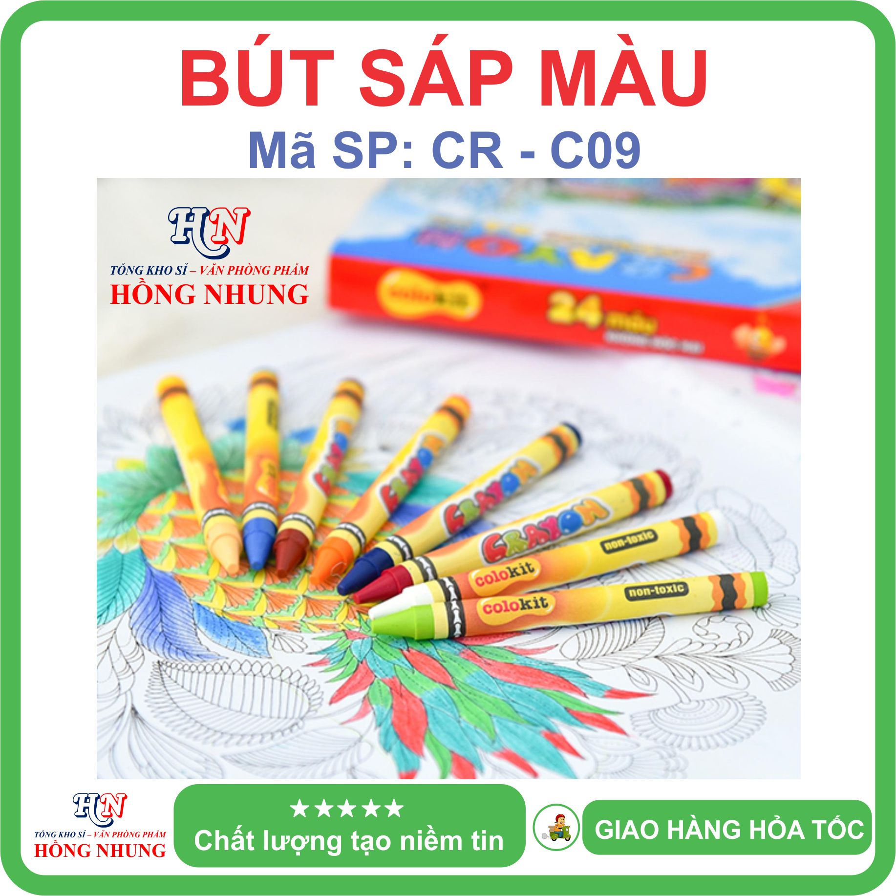 [SALE] Hộp 24 Bút sáp màu Colokit CR-C09, màu mịn, dễ thương, an toàn cho trẻ em.