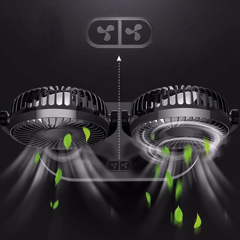 Quạt Đôi Mini Công Suất Lớn, Bền Bỉ, Quay 360 Độ - Dùng nguồn USB Tích Hợp Dùng Trên Xe Ô Tô, Bàn Làm Việc