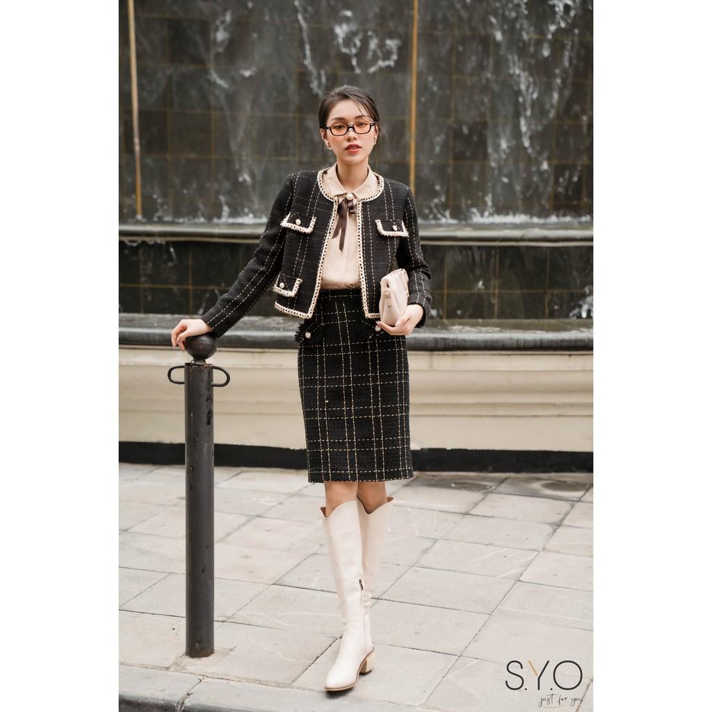 Chân váy tweed dạ đen SYO V6820022