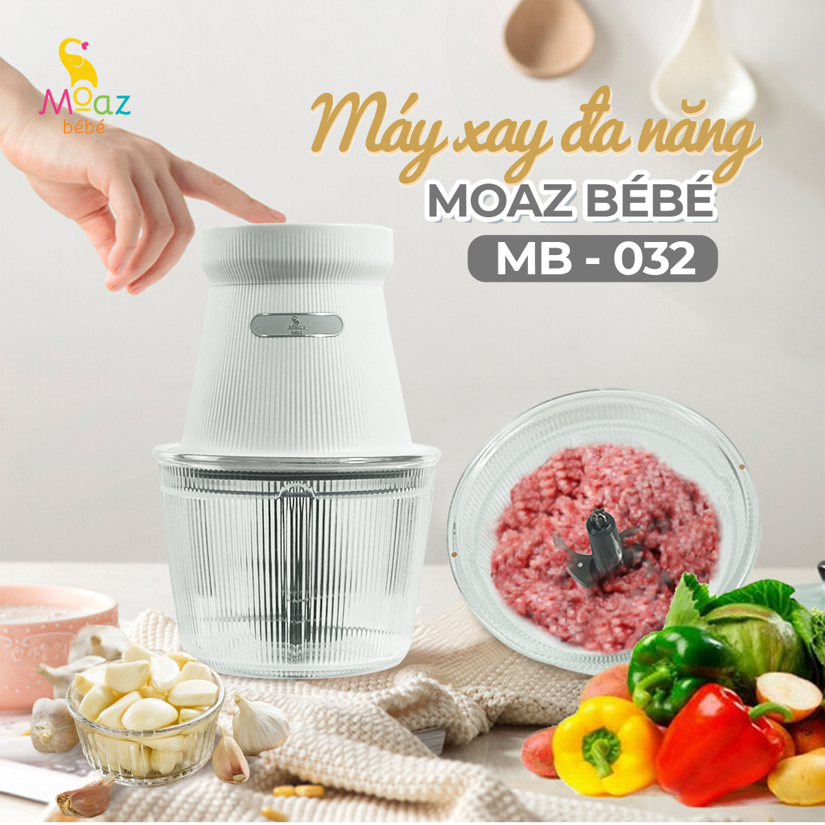 Máy xay thịt đa năng Moaz Bébé MB032 dành cho đồ ăn dặm - Hàng chính hãng