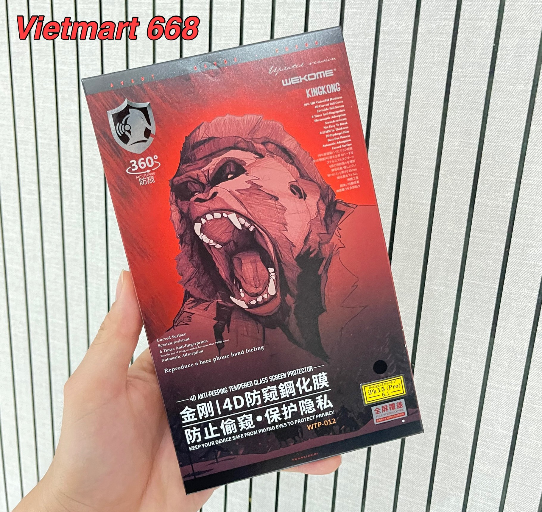 Kính Cường Lực Chống Nhìn Trộm KingKong Dành Cho iPhone – Full Hộp – Dán Full Màn – Hàng Chính Hãng – iPhone 15Pro – 6,1