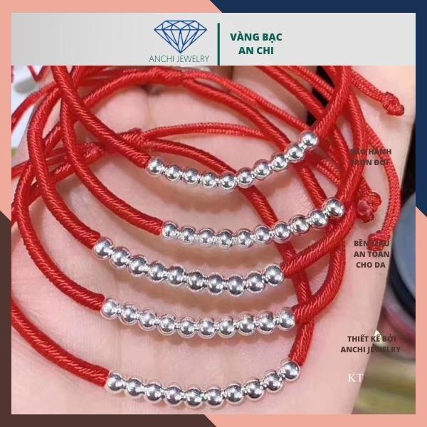 Vòng tay chỉ đỏ may mắn, vòng tay dây bện mix bi bạc Anchi jewelry