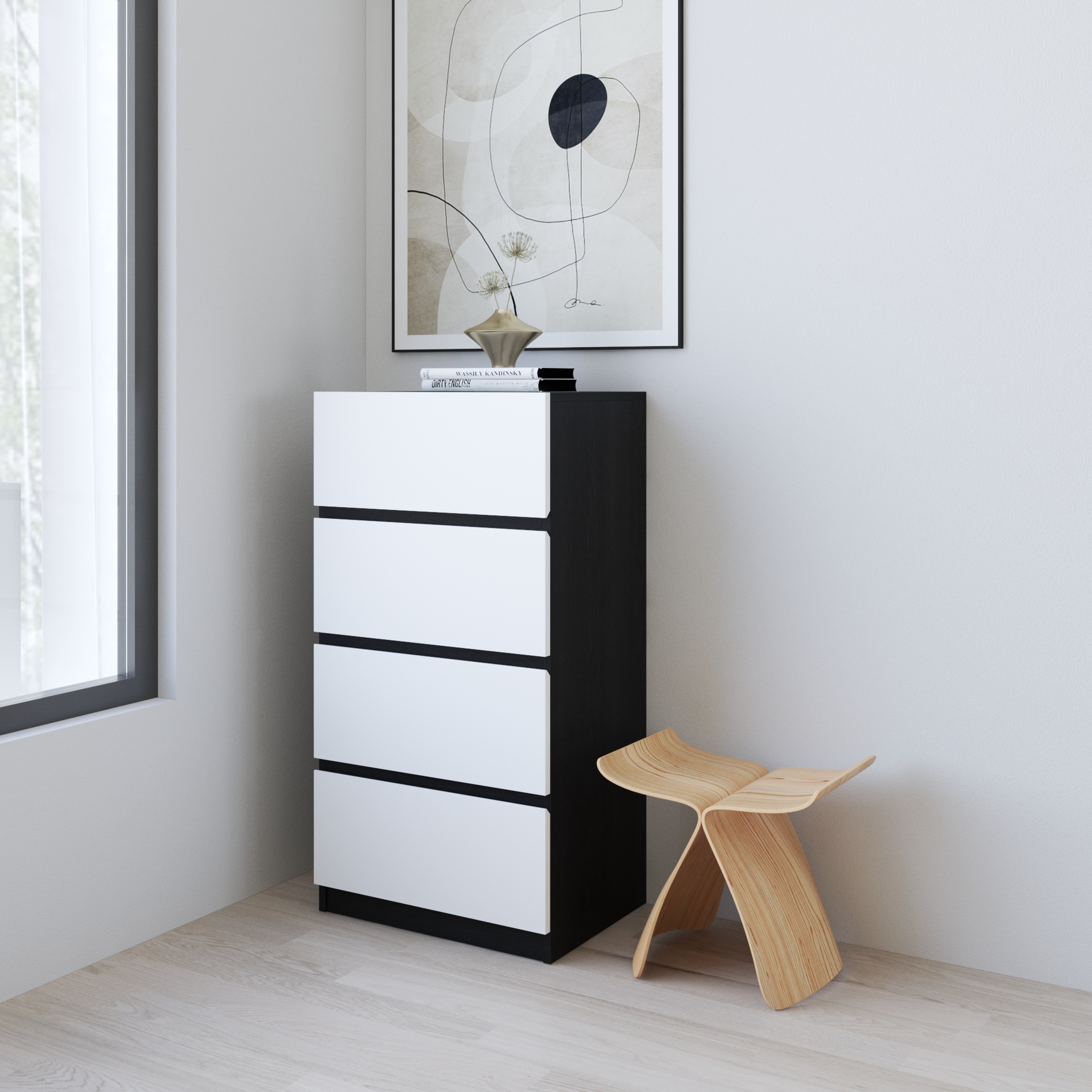 HAPPY FURNITURE , Tủ lưu trữ 4 ngăn kéo - KALA, THK_293 , 55cm x 40cm x 105cm DxRxC