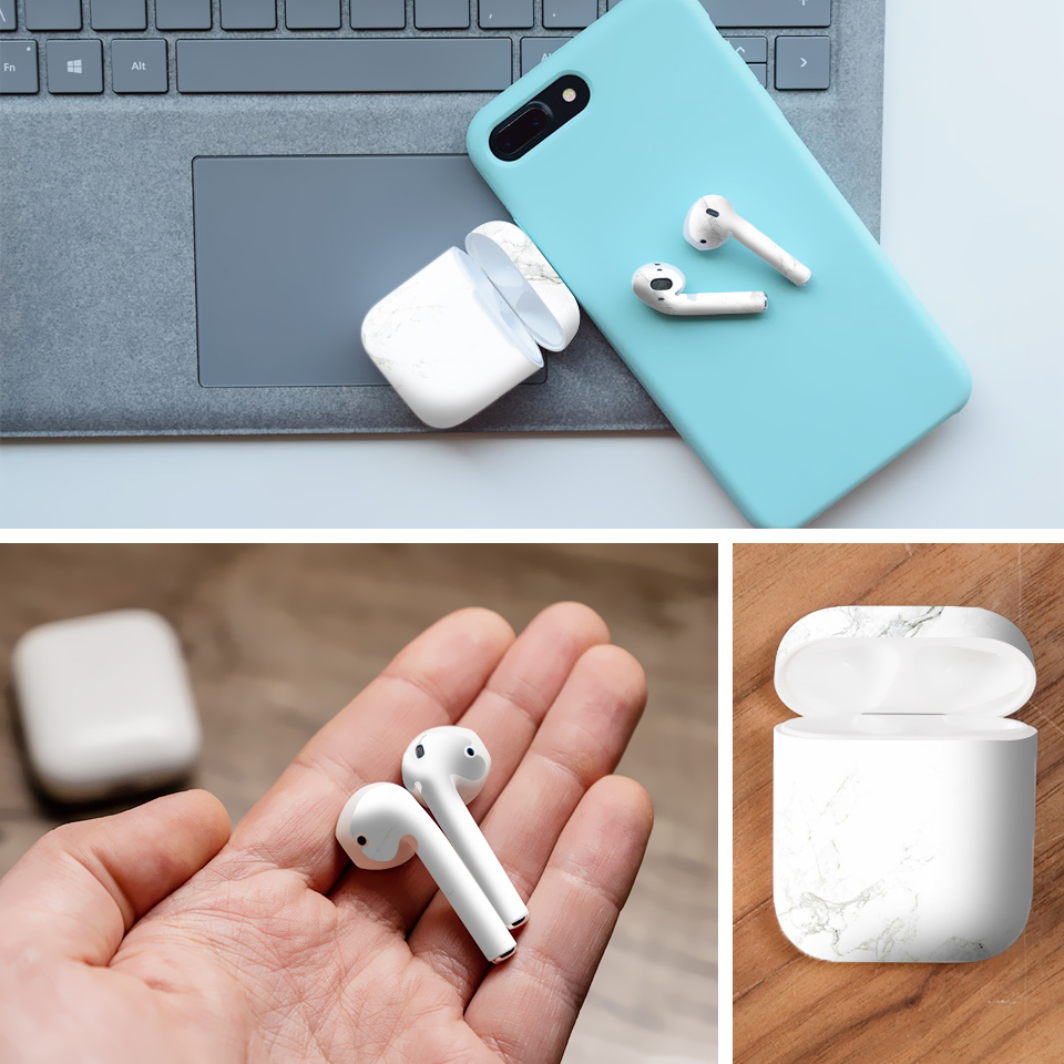 Miếng dán skin chống bẩn cho tai nghe AirPods in hình đá trắng - dah002 (bản không dây 1 và 2