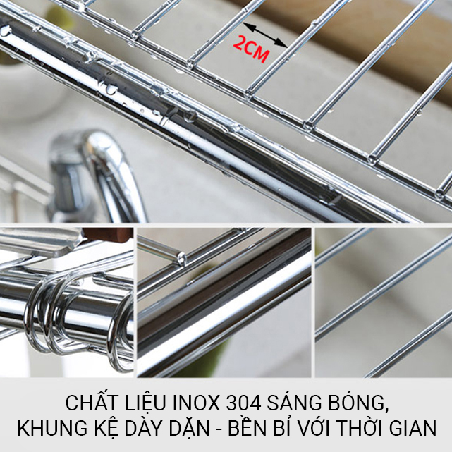 Kệ Inox Để Chén Đĩa Trên Bồn Rửa Chống Han Gỉ Róc Nước Sạch Sẽ Tiện Lợi VANDO