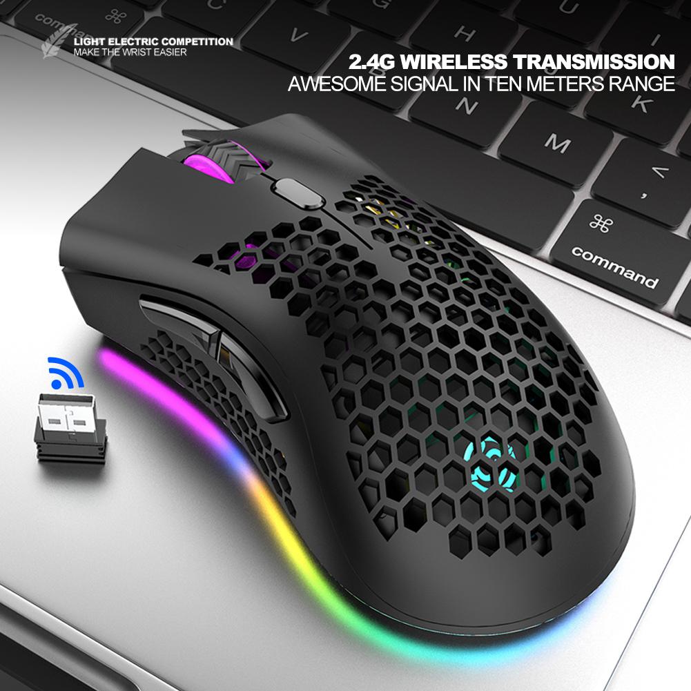 BM600 Rỗng Tổ Ong Game Thủ Chuột USB 2.4GHz Không Dây Màu RGB 7 Phím/800/1200/1600 DPI Sạc Chuột