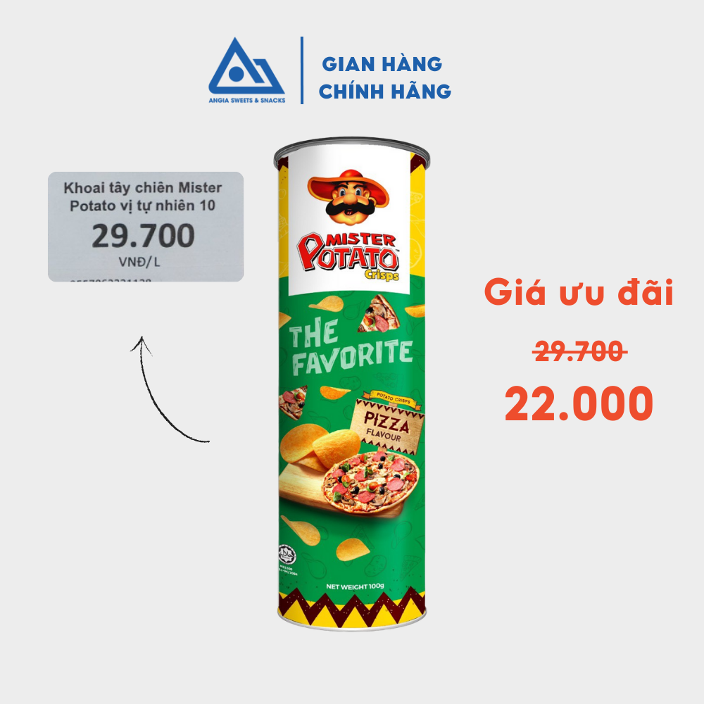 Snack khoai tây miếng chiên vị pizza Mister Potato hộp có hình Neymar 100g An Gia Sweets Snacks